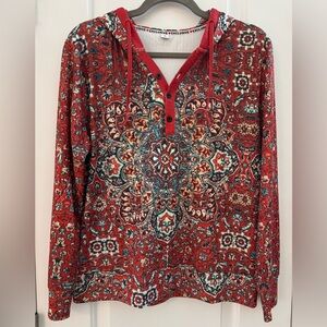 Unbranded Unique Boho Lightweight Eclectic Hooded Persian Rug Print Pullover Med